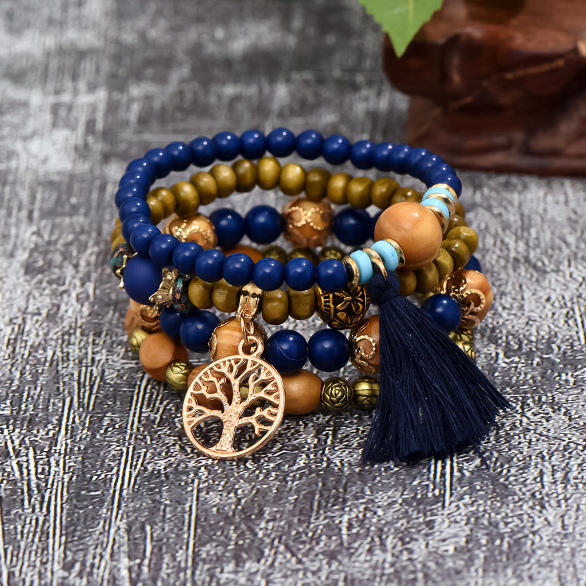 Stackable Leaf Charm Beaded Bracelet - Ink Blue · Standard