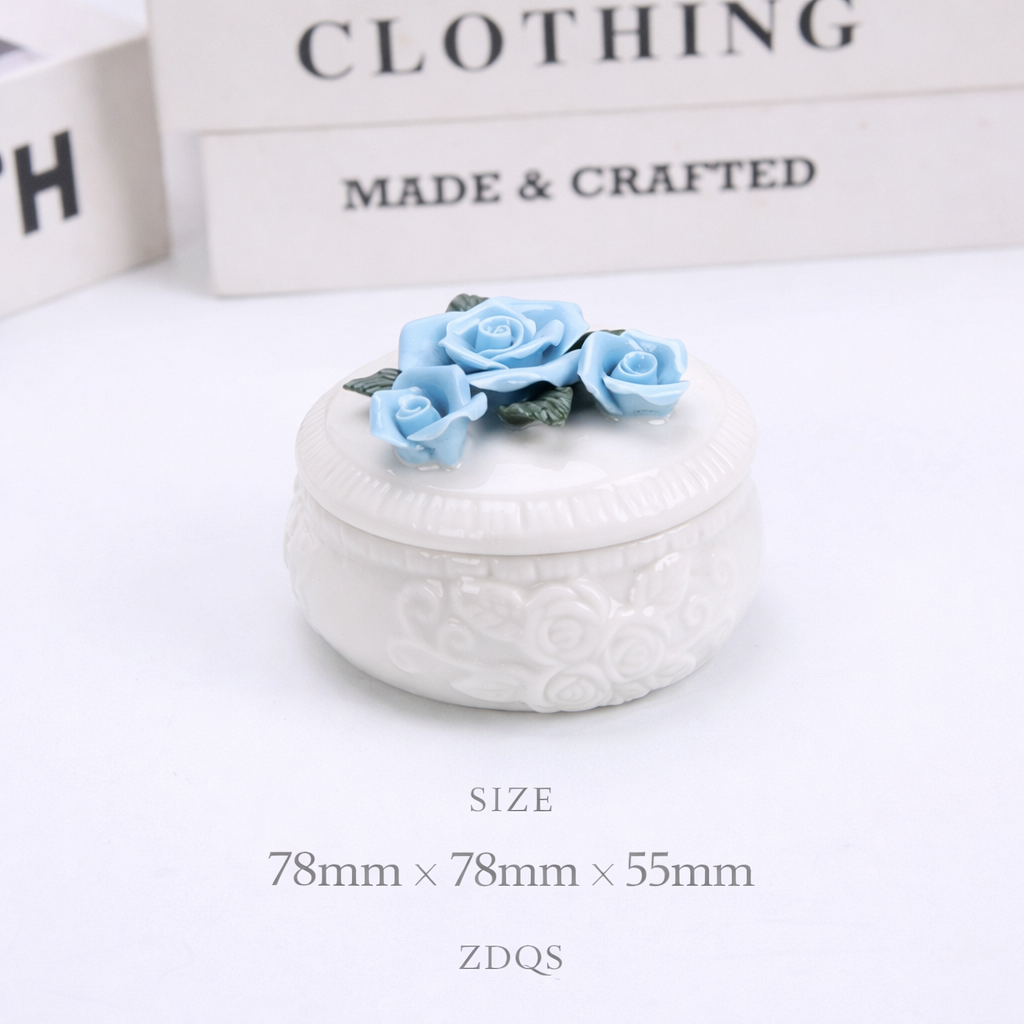 Ceramic Rose Jewelry Box - Blue Rose