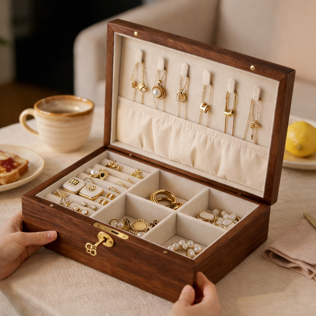Directly supplied by the manufacturer, high-end solid wood jewelry box for rings, necklaces, and accessories, with a luxurious feel, made of walnut wood(改)