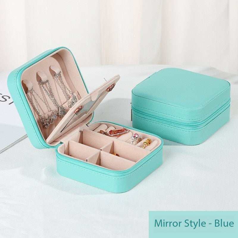 Mini Jewelry Box with Mirror Multi-Layer Earring Necklace Storage Travel-Friendly Luxury Design(改)