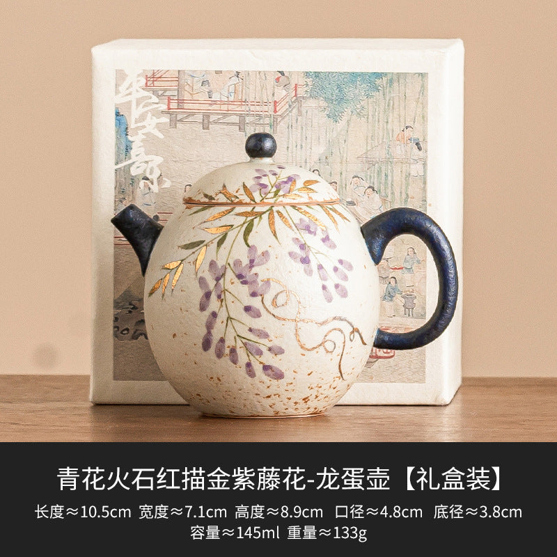 Blue-and-White Gilded Wisteria Teapot Collection - Dragon Egg - Gift Box