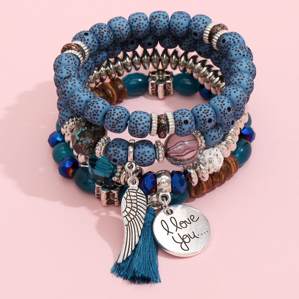 Stackable Leaf Charm Beaded Bracelet - Peacock Blue · Standard