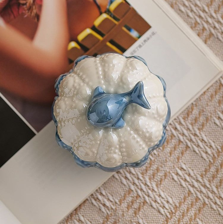 Ceramic Dolphin Jewelry Box - Ceramic Dolphin Jewelry Box - Ocean Style Storage Box - Tea Box