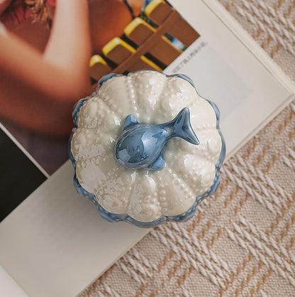 Ceramic Dolphin Jewelry Box - Ceramic Dolphin Jewelry Box - Ocean Style Storage Box - Tea Box