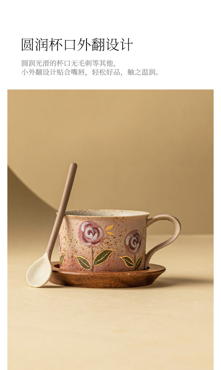 Hand-Painted Rose Ceramic Coffee Cup