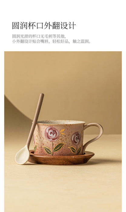Hand-Painted Rose Ceramic Coffee Cup