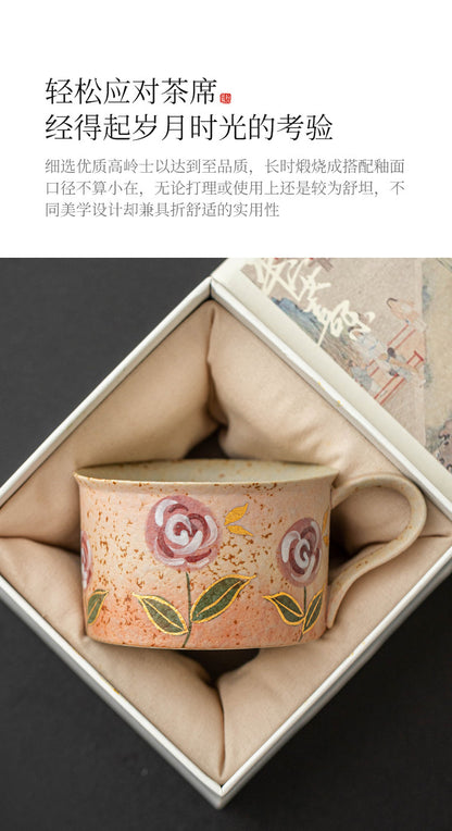 Hand-Painted Rose Ceramic Coffee Cup