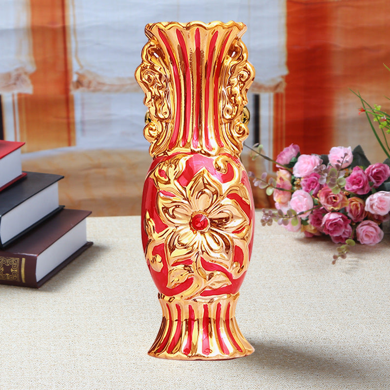 Sculptural Gold Ceramic Vase - Red · Design 01 · 30 cm