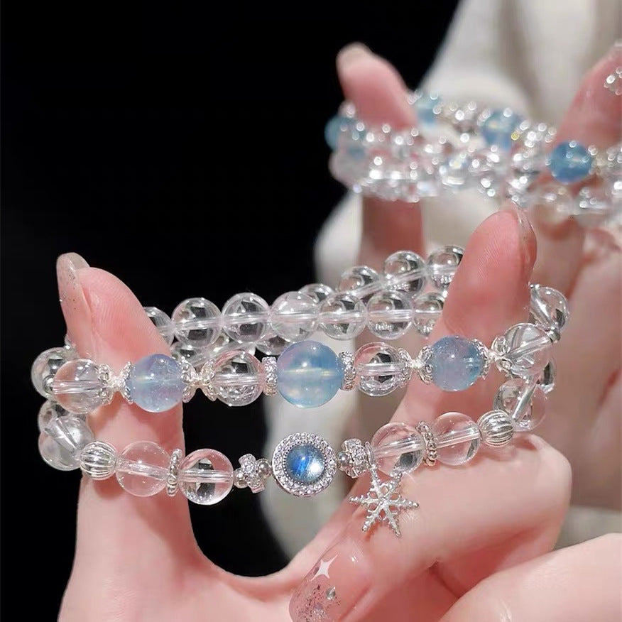 Nine-Tailed Fox Blessing Bracelet - Double-Layered Beads Sea Blue Bead Bracelet