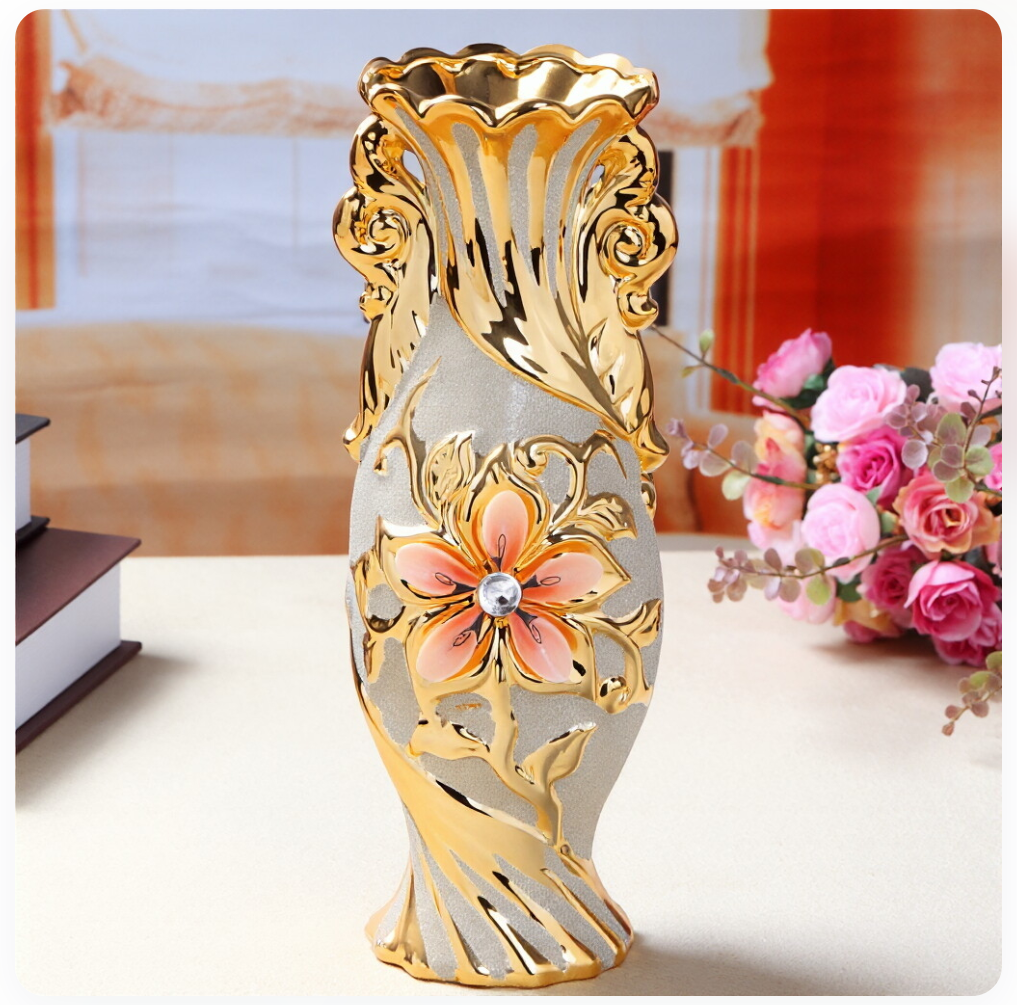 European Gold Ceramic Vase Collection - Gold · Design 06 · 30 cm
