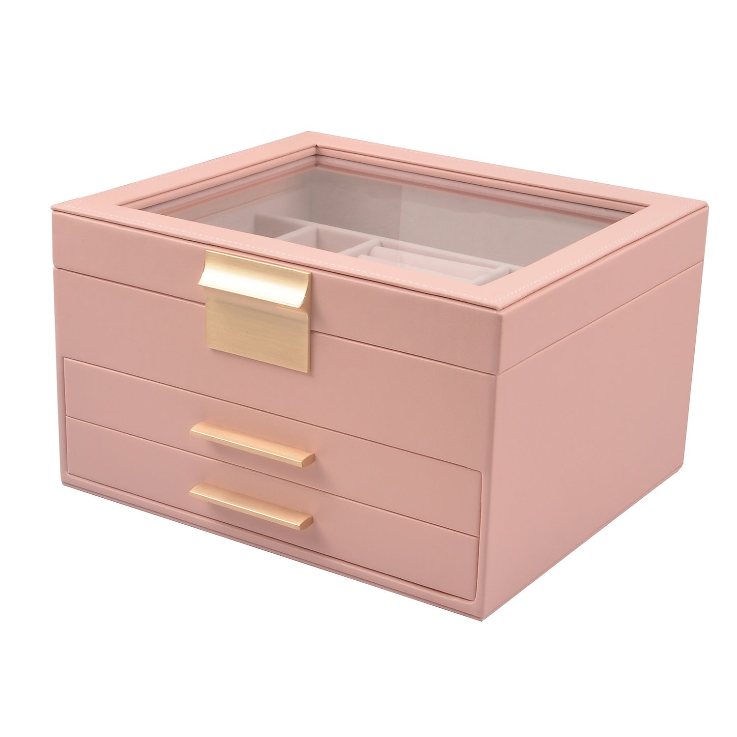 Three-Layer PU Window Jewelry Box - Pink