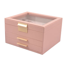 Three-Layer PU Window Jewelry Box - Pink