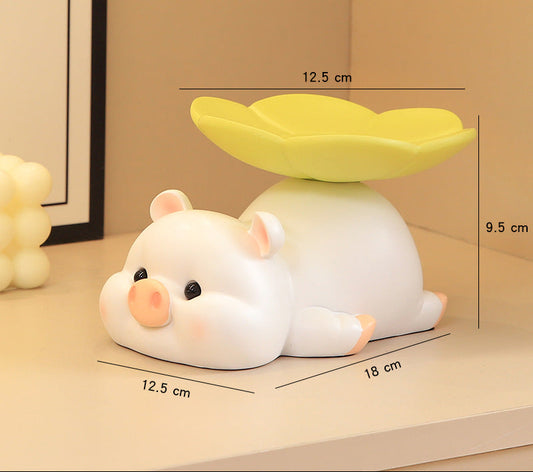 Cute Little Pig Desk Organizer & Key Rack - White · Organizer Only
