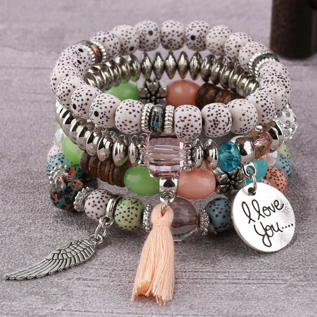 Stackable Leaf Charm Beaded Bracelet - Green Mix · Standard