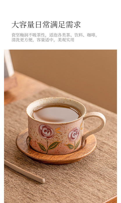 Hand-Painted Rose Ceramic Coffee Cup
