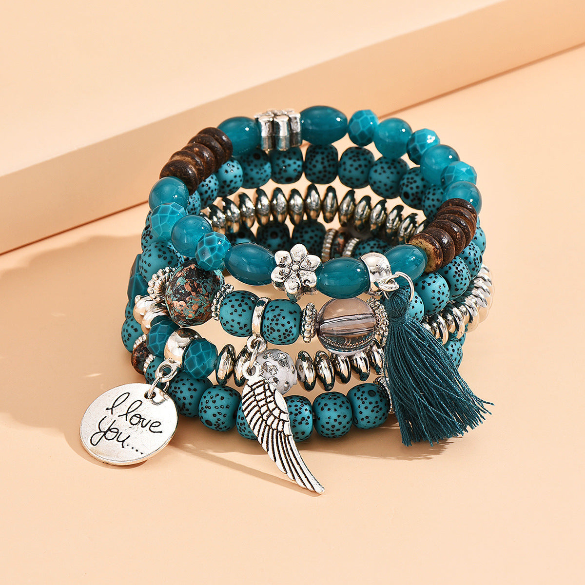 Stackable Leaf Charm Beaded Bracelet - Hollow Green · Standard