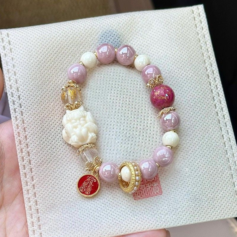 Nine-Tailed Fox Blessing Bracelet - Pink Nine-Tailed Fox Lacquer Bracelet