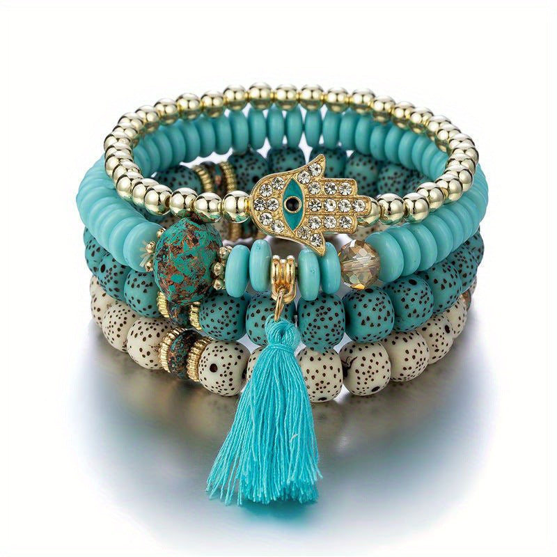 Stackable Leaf Charm Beaded Bracelet - Mixed · Design 17