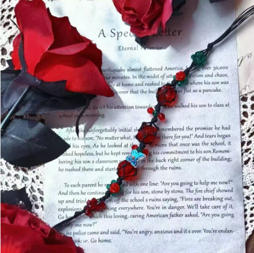 Monet Garden Woven Bracelet - Red Rose