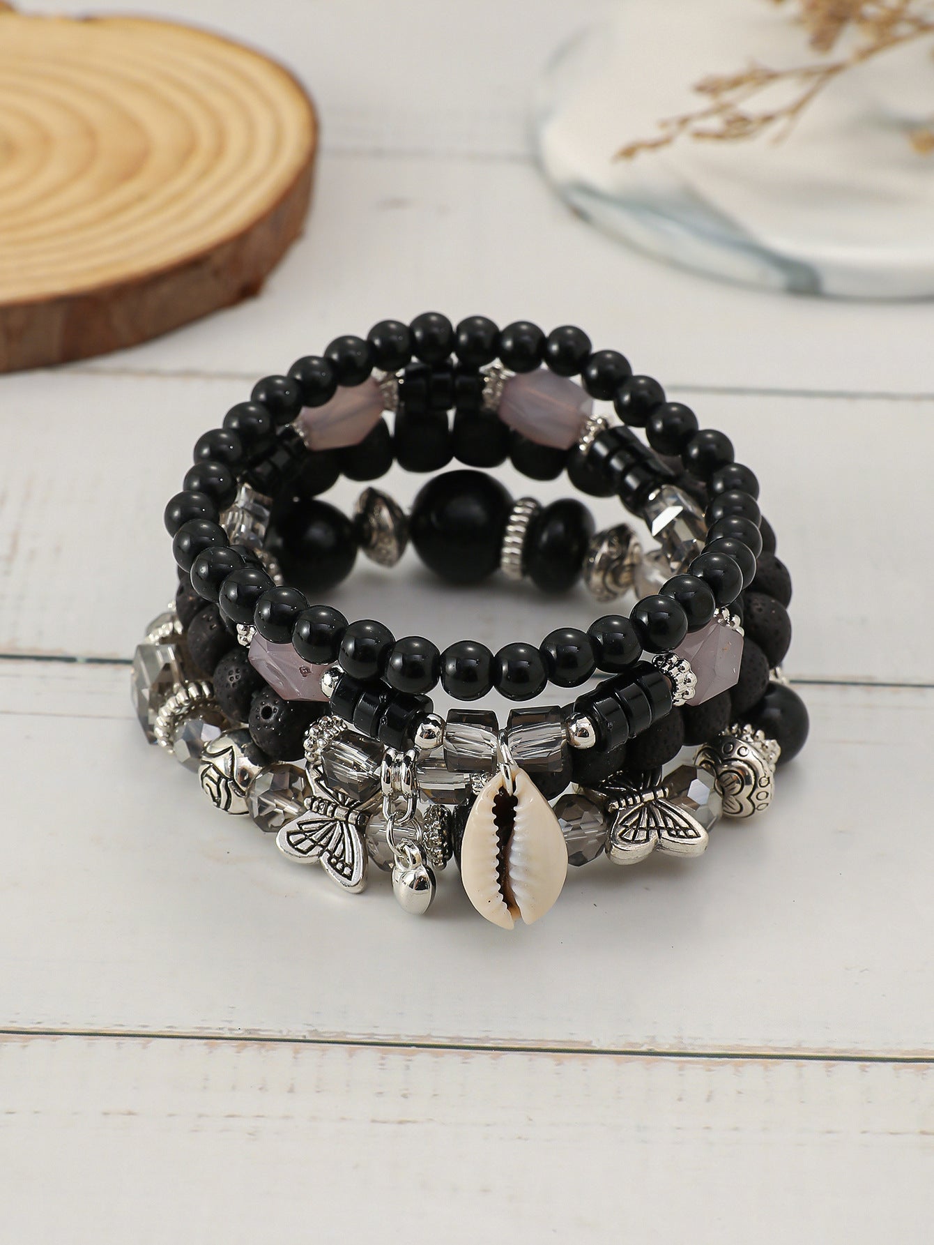 Stackable Leaf Charm Beaded Bracelet - Mixed · Design 23