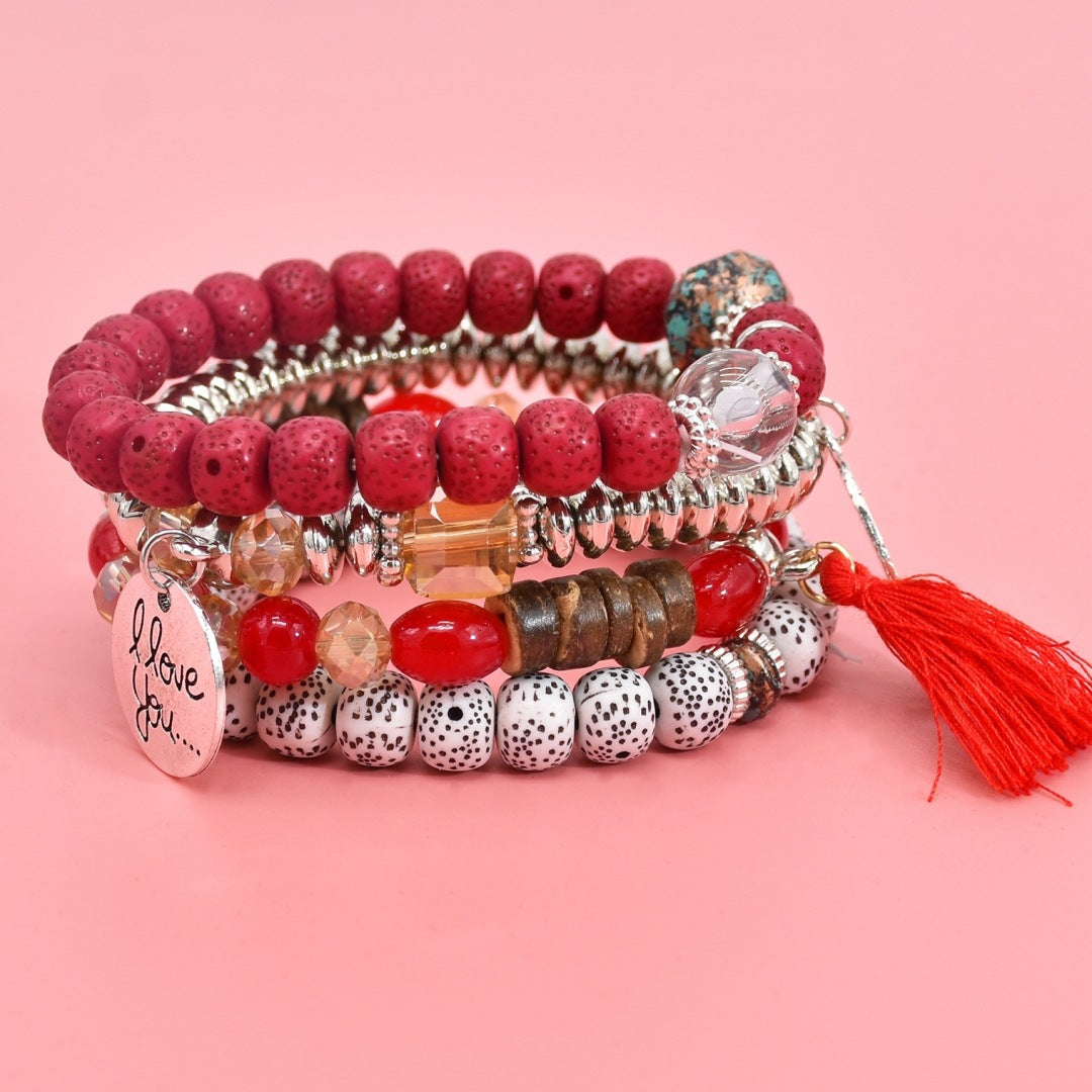 Stackable Leaf Charm Beaded Bracelet - Bright Red · Standard