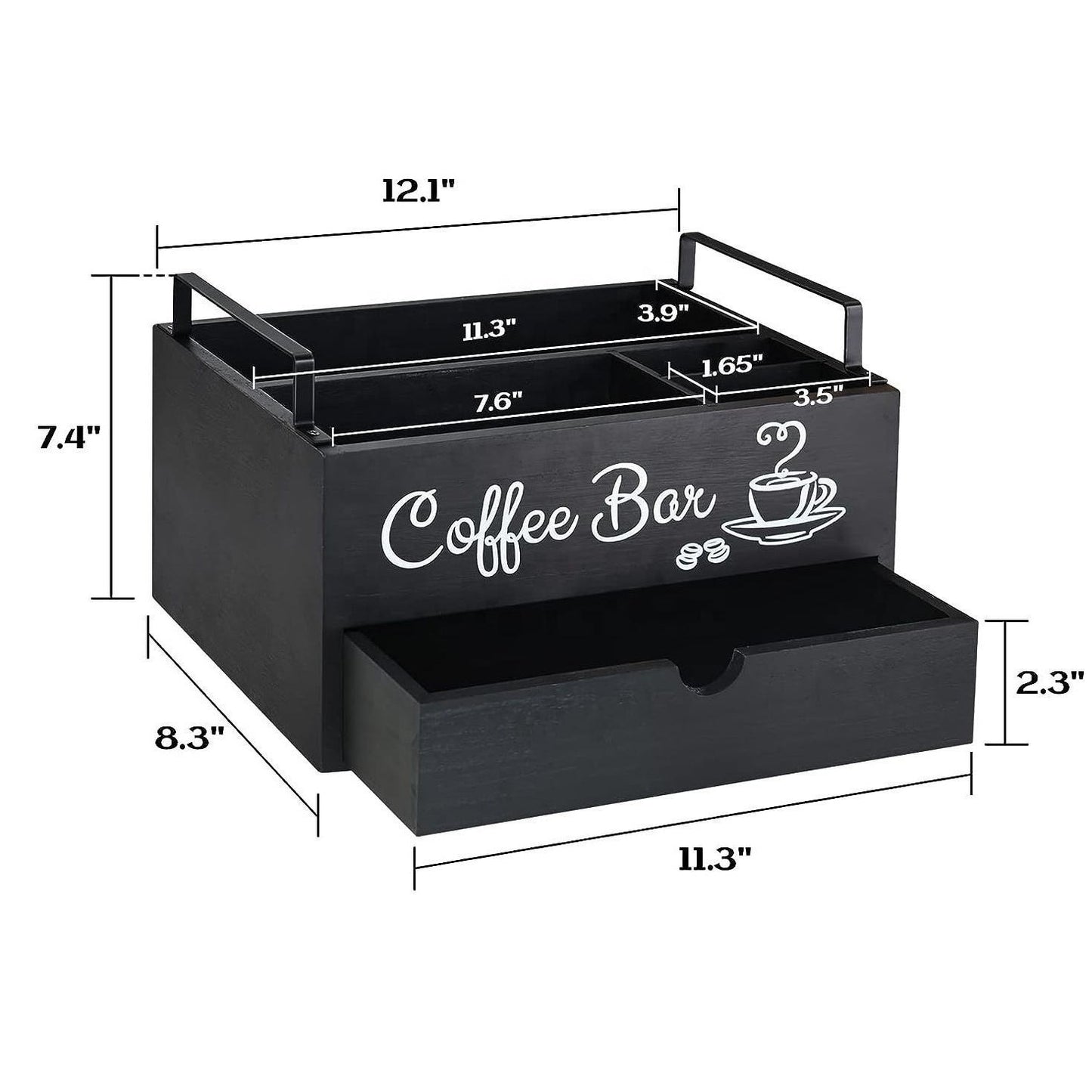 Wooden Tea Bag & Coffee Capsule Organizer - Black · Single-Tier · Layout B