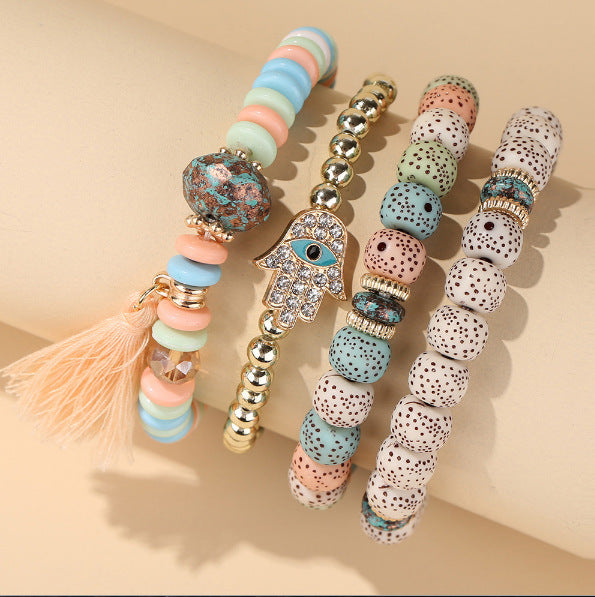 Stackable Leaf Charm Beaded Bracelet - Color Mixing · Standard