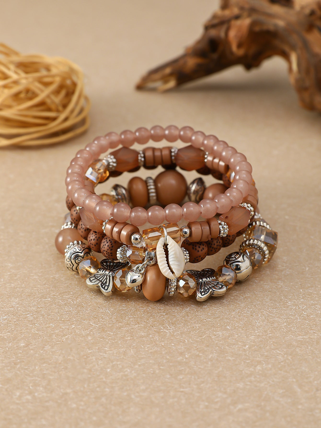 Stackable Leaf Charm Beaded Bracelet - Mixed · Design 26