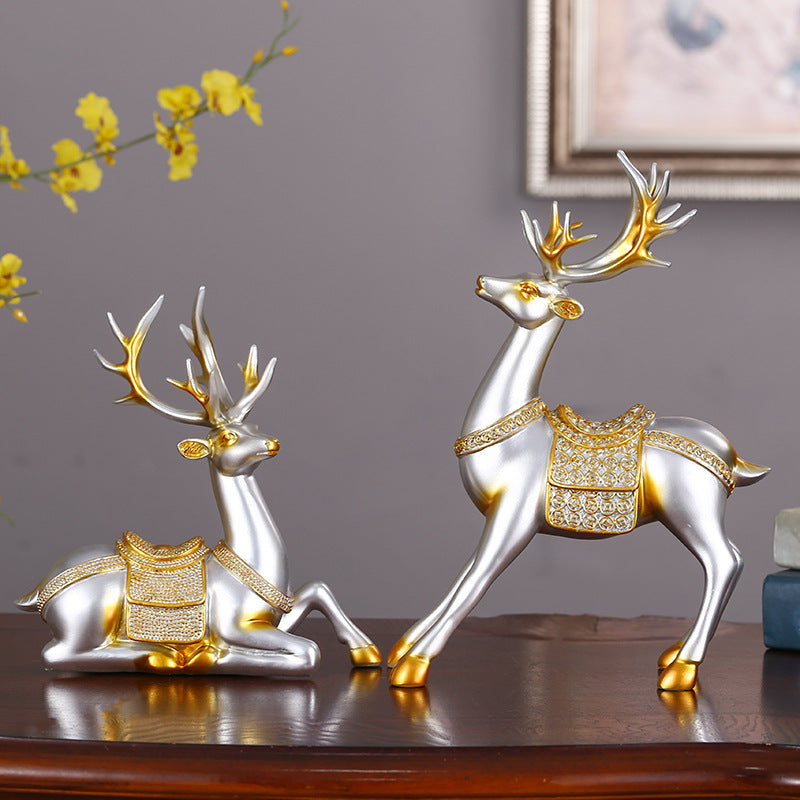 European Deer Figurine Pair - Silver