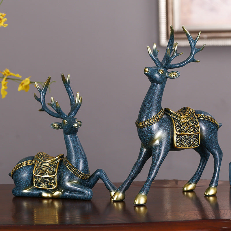 European Deer Figurine Pair - Blue