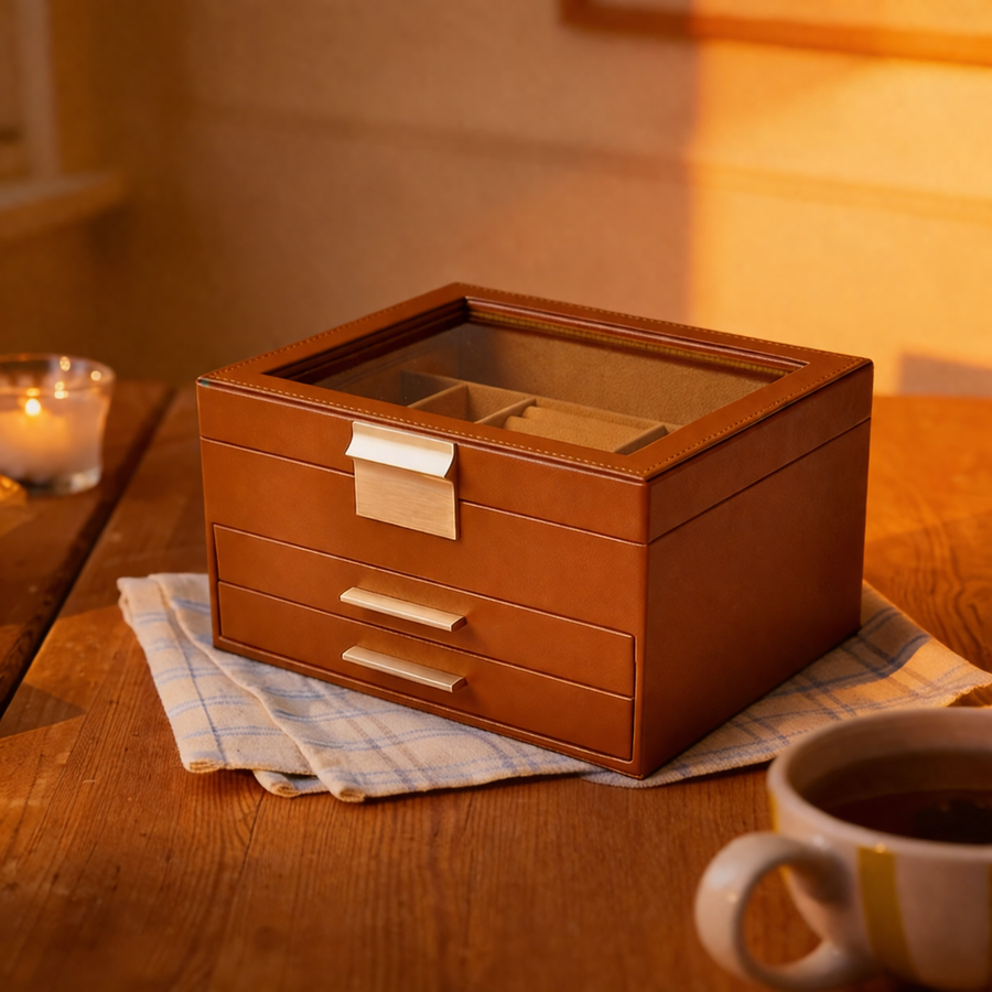 Vintage Wood Jewelry & Watch Display Box