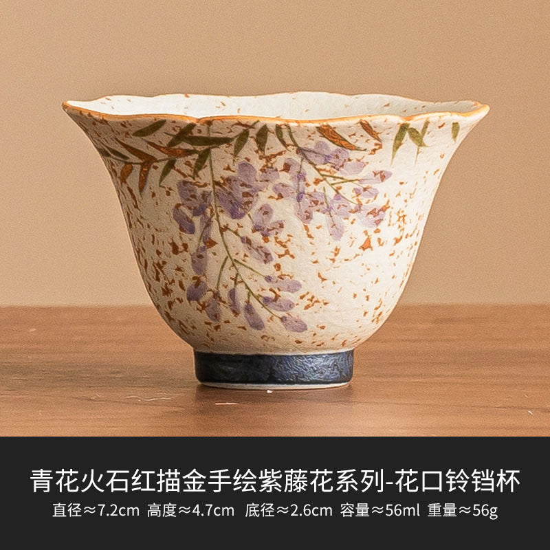 Blue-and-White Gilded Wisteria Tea Cup Collection - Flower-Shaped Bell Cup · Standard Package