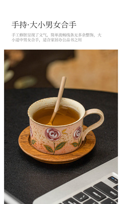 Hand-Painted Rose Ceramic Coffee Cup