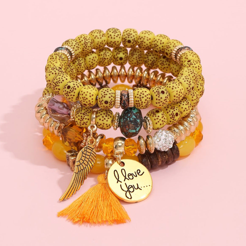 Stackable Leaf Charm Beaded Bracelet - Lemon Yellow · Standard