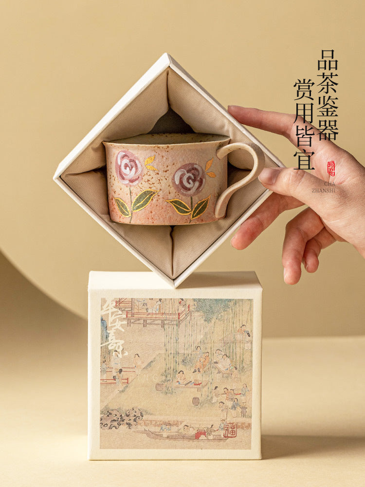 Hand-Painted Rose Ceramic Coffee Cup