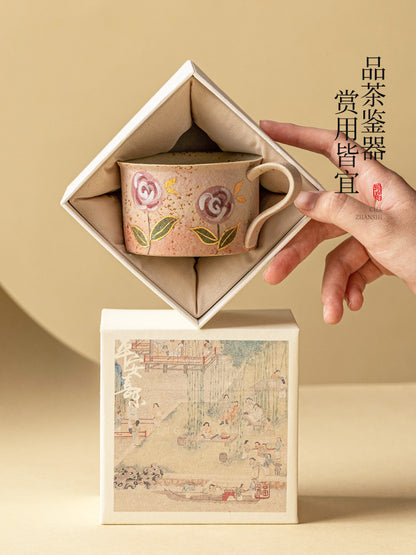 Hand-Painted Rose Ceramic Coffee Cup