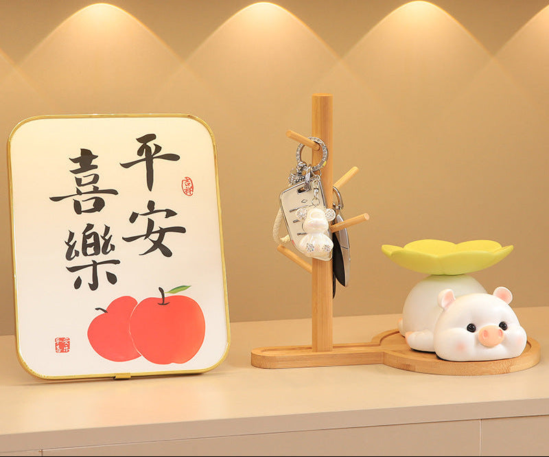 Cute Little Pig Desk Organizer & Key Rack - White · Key Rack + Photo Holder