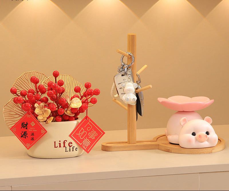 Cute Little Pig Desk Organizer & Key Rack - Pink · Key Rack + Fortune Tag