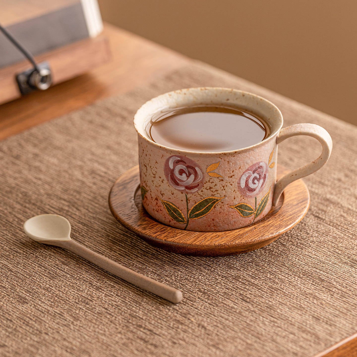 Hand-Painted Rose Ceramic Coffee Cup