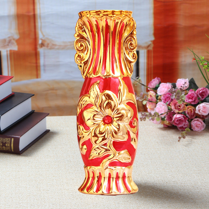European Gold Ceramic Vase Collection - Red · Design 01 · 24 cm