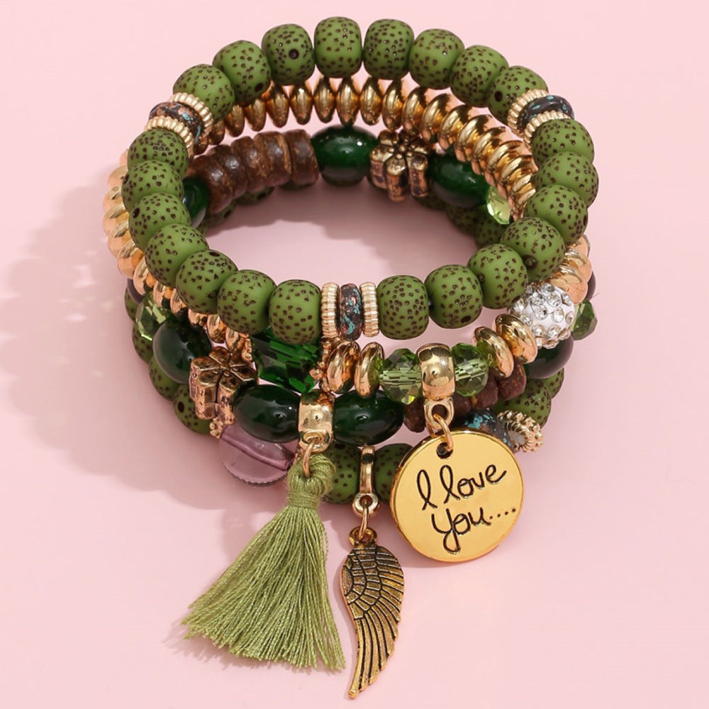 Stackable Leaf Charm Beaded Bracelet - Green · Standard