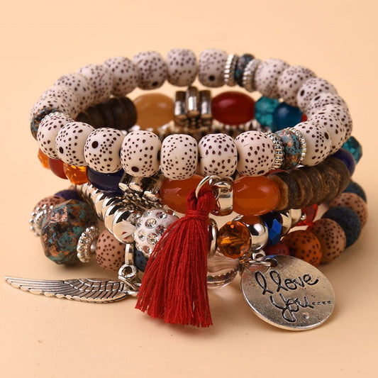 Stackable Leaf Charm Beaded Bracelet - Red · Standard