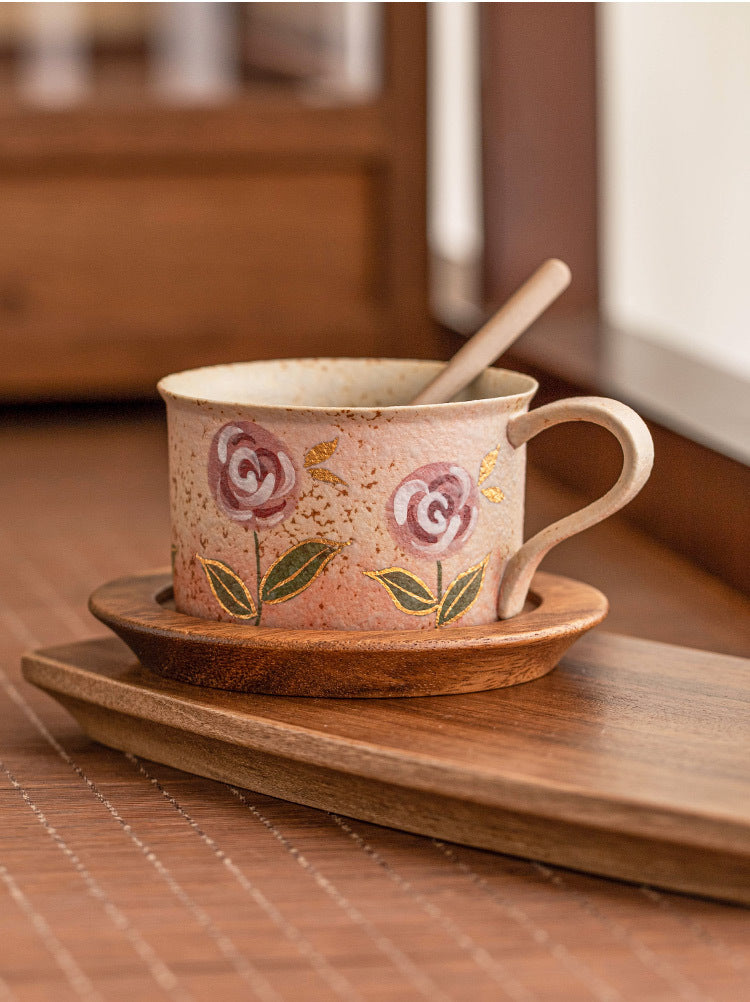Hand-Painted Rose Ceramic Coffee Cup