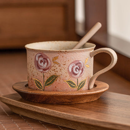 Hand-Painted Rose Ceramic Coffee Cup