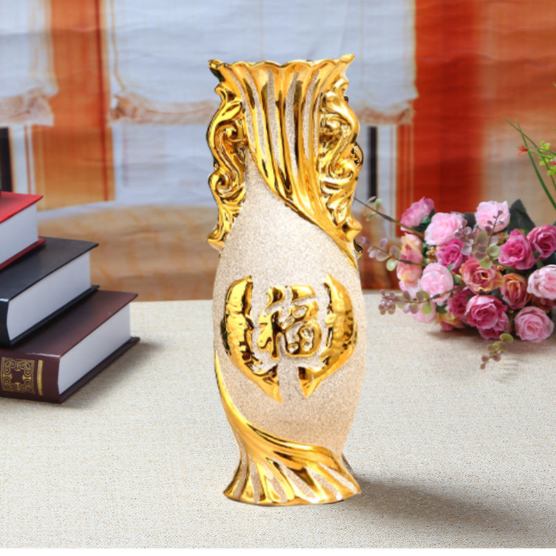 Sculptural Gold Ceramic Vase - Gold · Design 02 · 29 cm