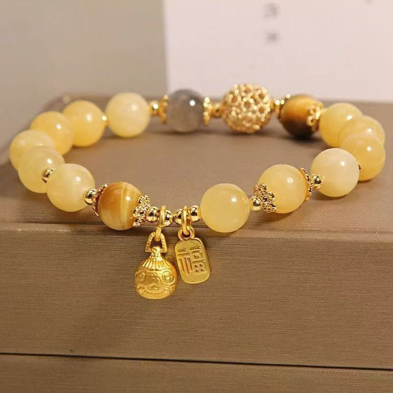 Nine-Tailed Fox Blessing Bracelet - Yellow Jade Exquisite Ball Bracelet