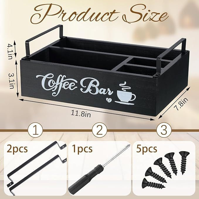 Wooden Tea Bag & Coffee Capsule Organizer - Black · Single-Tier · Layout A