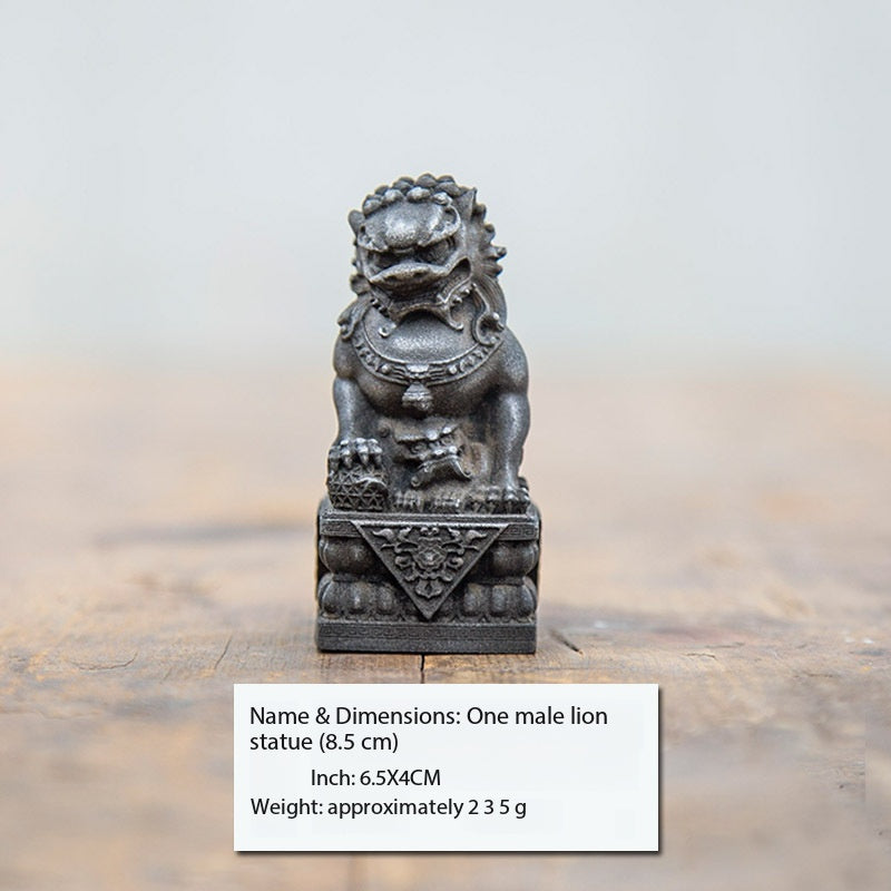 Tea Table Guardian Stone Lion - 13.5 cm - Lion - Natural Rust