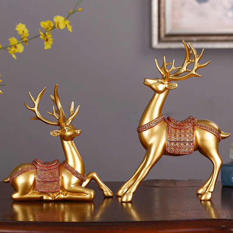 European Deer Figurine Pair - Gold