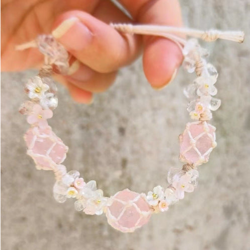 Monet Garden Woven Bracelet - Rose Quartz Soft Light